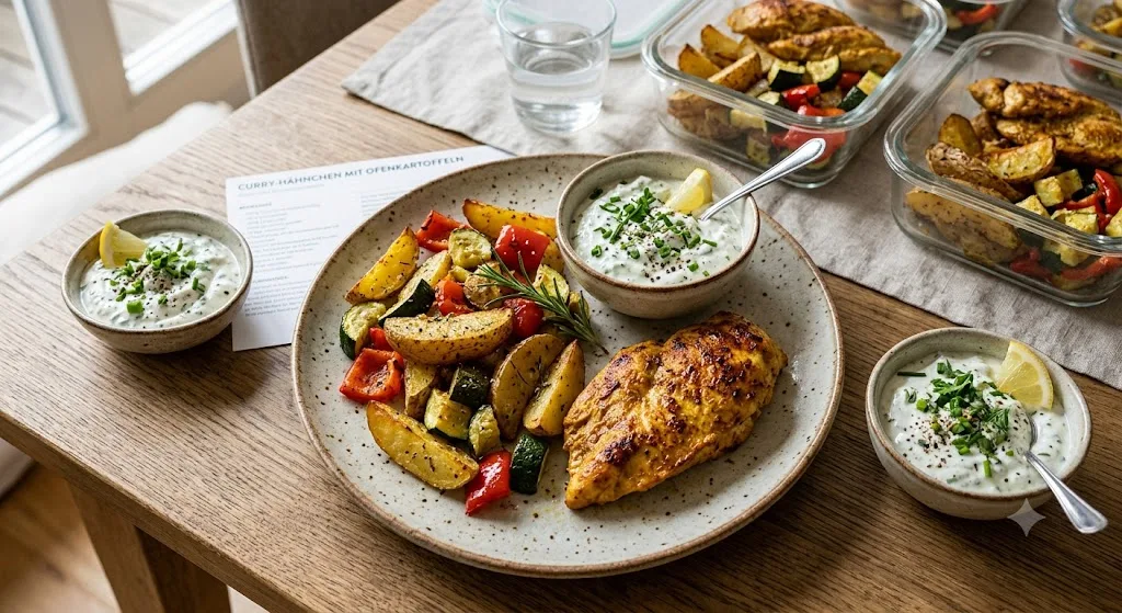 CURRY-HÄHNCHEN MIT OFENKARTOFFELN